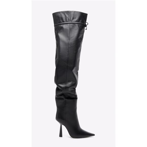 NEW Good American Black Carla Slouchy Over The Knee Tall Slouchy Heeled Boot - Picture 1 of 9